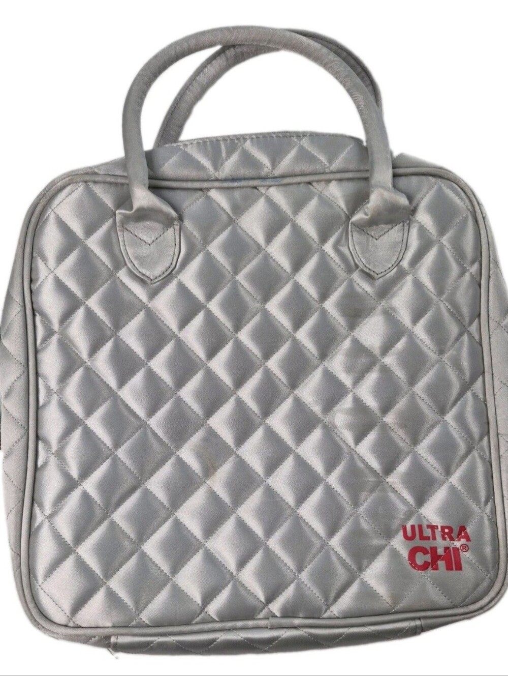 Travel And Beauty Tools Bag Silver Quilted ULTRA CHI Cosmetic Storage EUC 0617